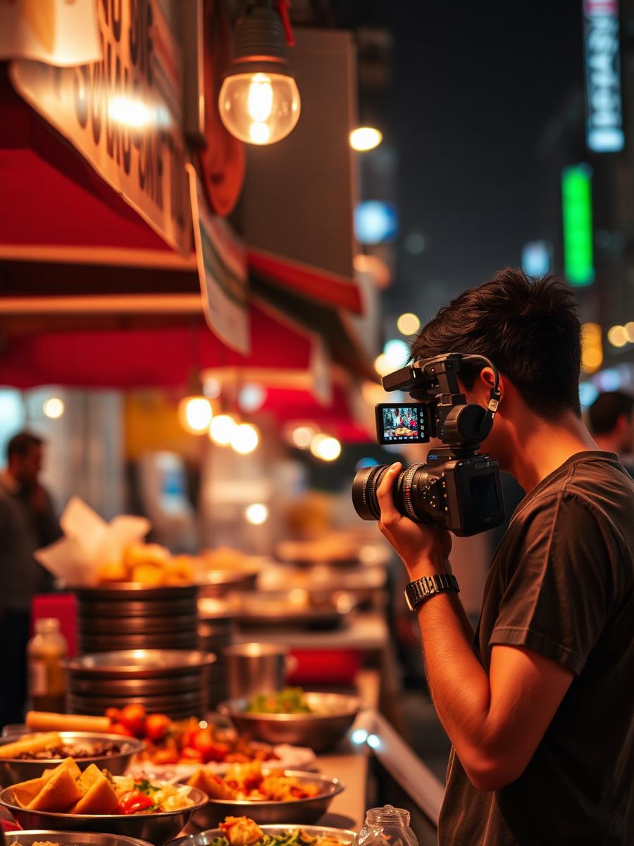 Egyptian food creator filming street food in Cairo